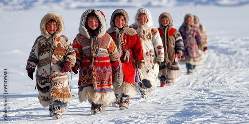 Inuit children go to school, winter