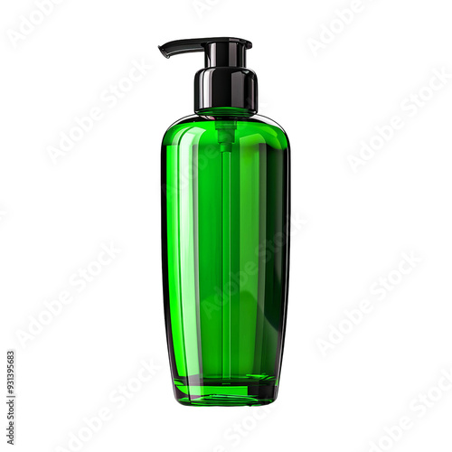 Front view of a Green toning lotion bottle with no labels isolated on a white transparent background