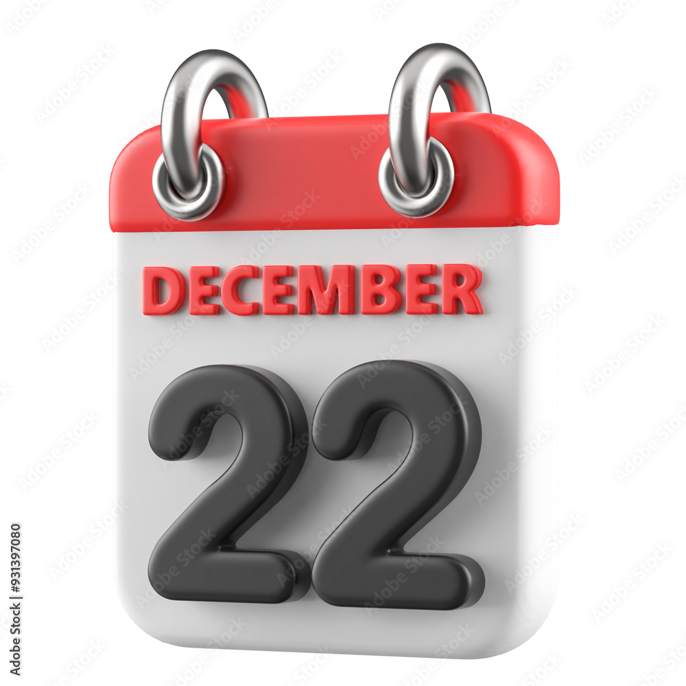 22nd December Calendar Icon 3D Render 22nd December Calendar Icon 3D Render