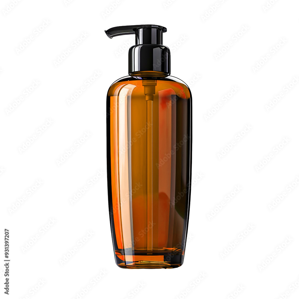 Front view of a orange toning lotion bottle with no labels isolated on a white transparent background Front view of a orange toning lotion bottle with no labels isolated on a white transparent background
