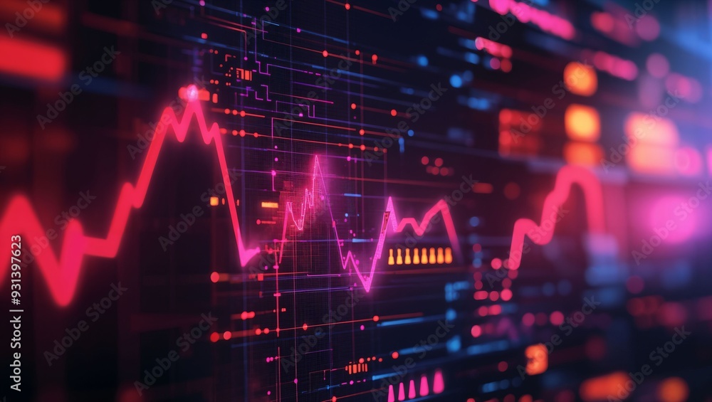 A vibrant visual representation of digital data trends, showcasing colorful waveforms against a dark background, illustrating the dynamics of technology and innovation at work. A vibrant visual representation of digital data trends, showcasing colorful waveforms against a dark background, illustrating the dynamics of technology and innovation at work.