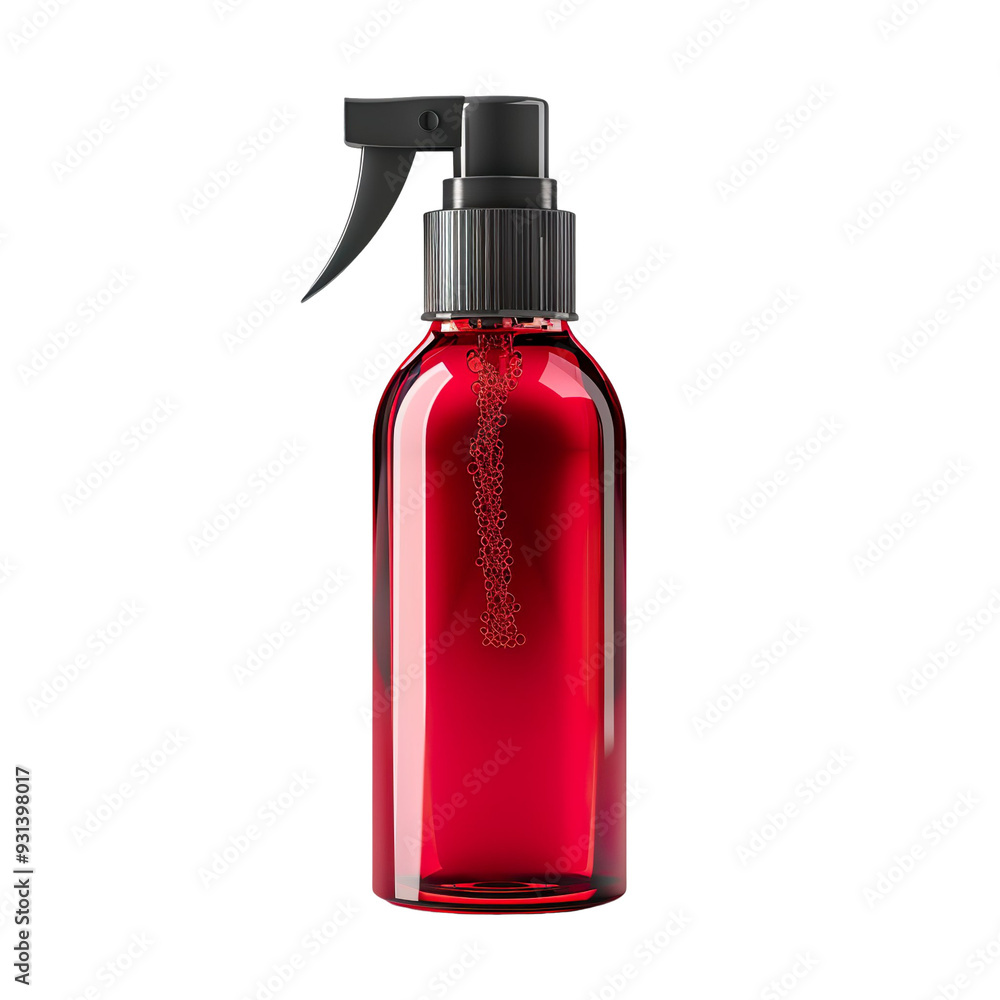 Front view of a red facial mist bottle with no labels isolated on a white transparent background. Front view of a red facial mist bottle with no labels isolated on a white transparent background.