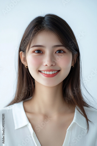 Asian woman positive smile on white background, beauty positive smile