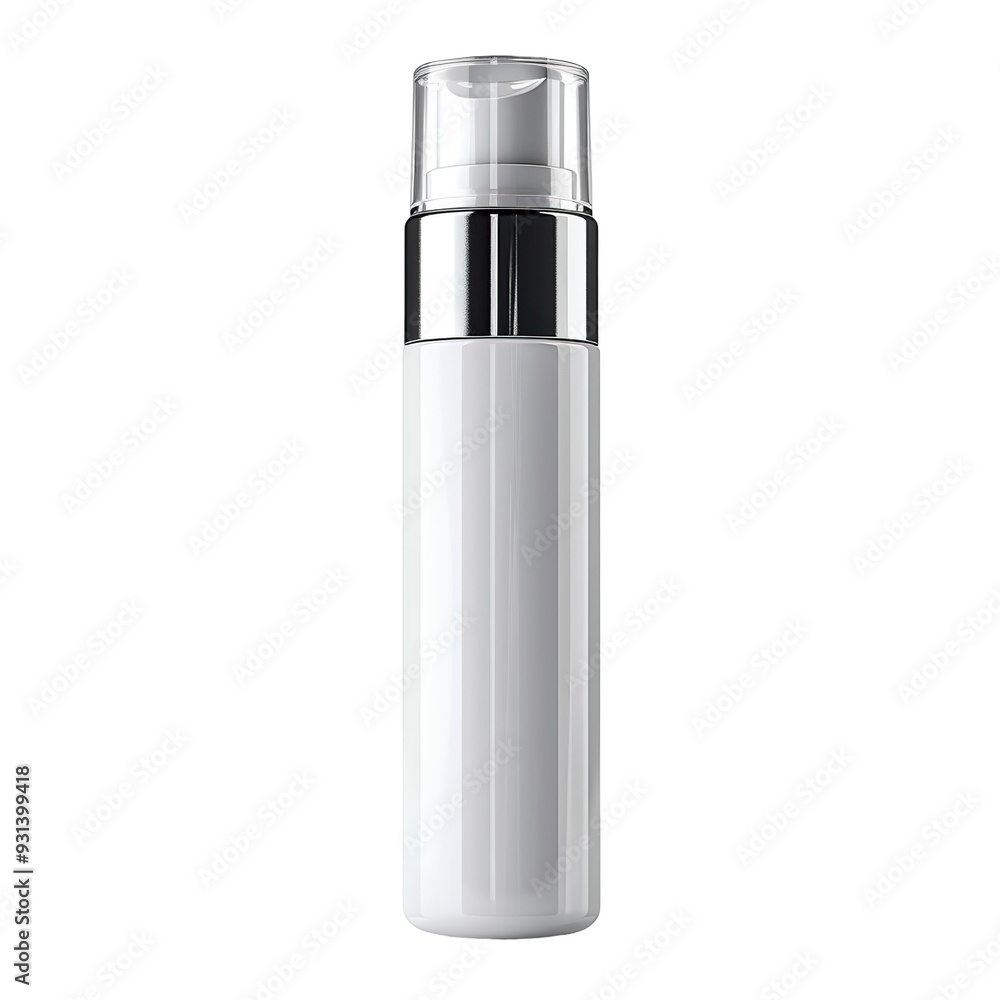 Front view of a white opaque face primer bottle with no labels isolated on a white transparent background. Front view of a white opaque face primer bottle with no labels isolated on a white transparent background.