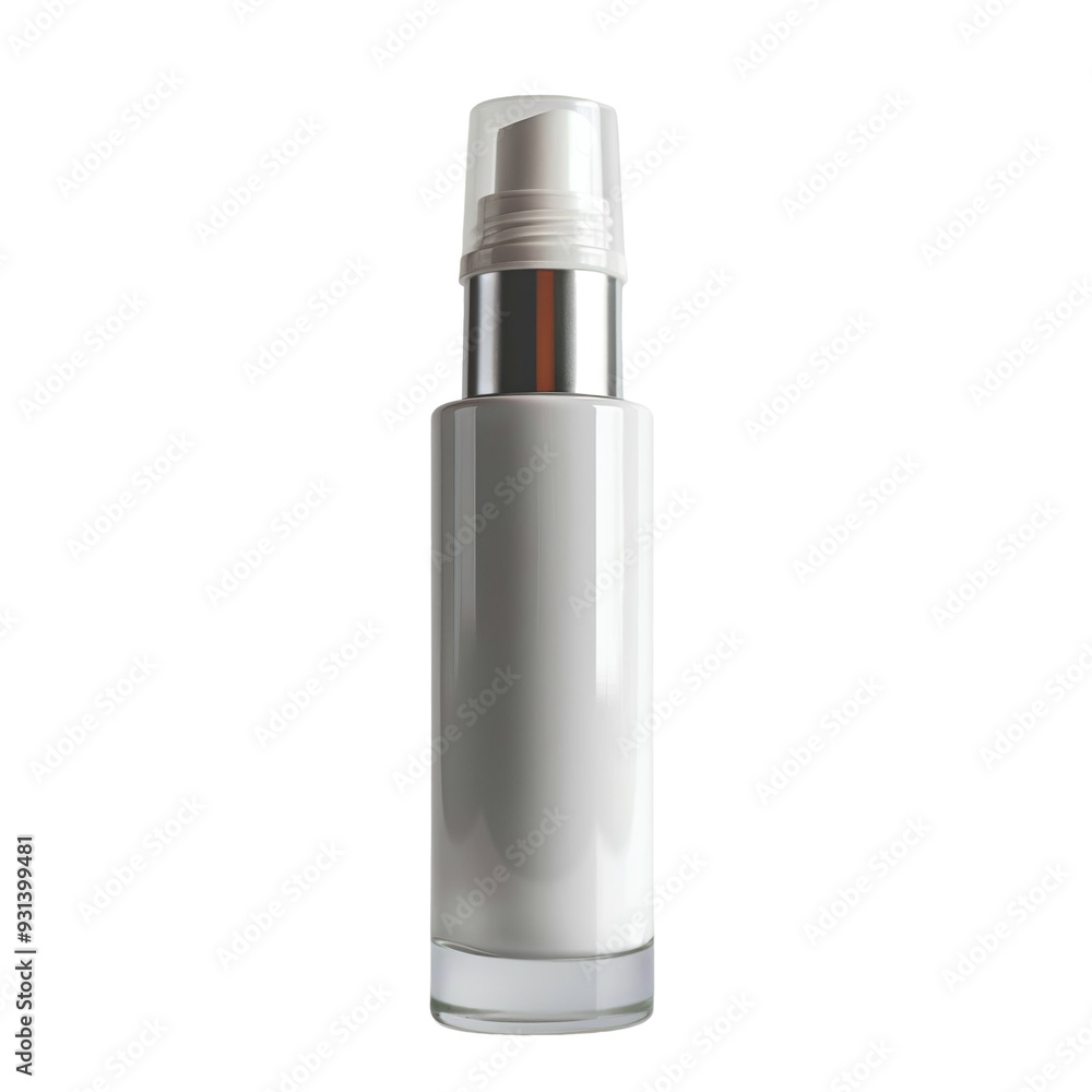 Front view of a white opaque facial mist bottle with no labels isolated on a white transparent background. Front view of a white opaque facial mist bottle with no labels isolated on a white transparent background.