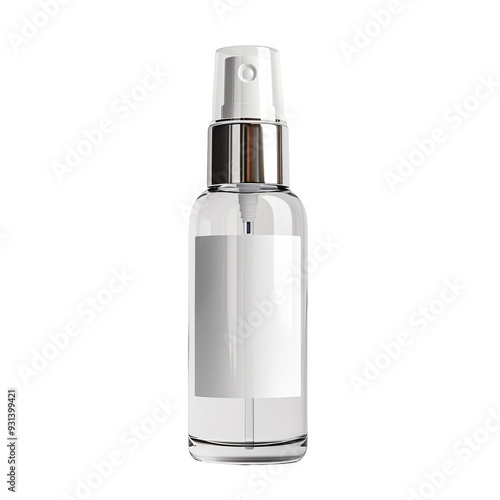 Front view of a white opaque face mist spray with no labels isolated on a white transparent background.