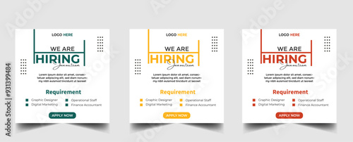 We are hiring recruitment open job vacancy design vector social media post banner template or web banner layout