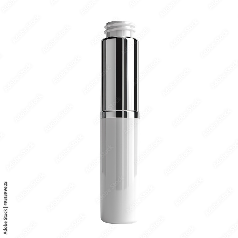 Front view of a white opaque lip tint bottle with no labels isolated on a white transparent background. Front view of a white opaque lip tint bottle with no labels isolated on a white transparent background.
