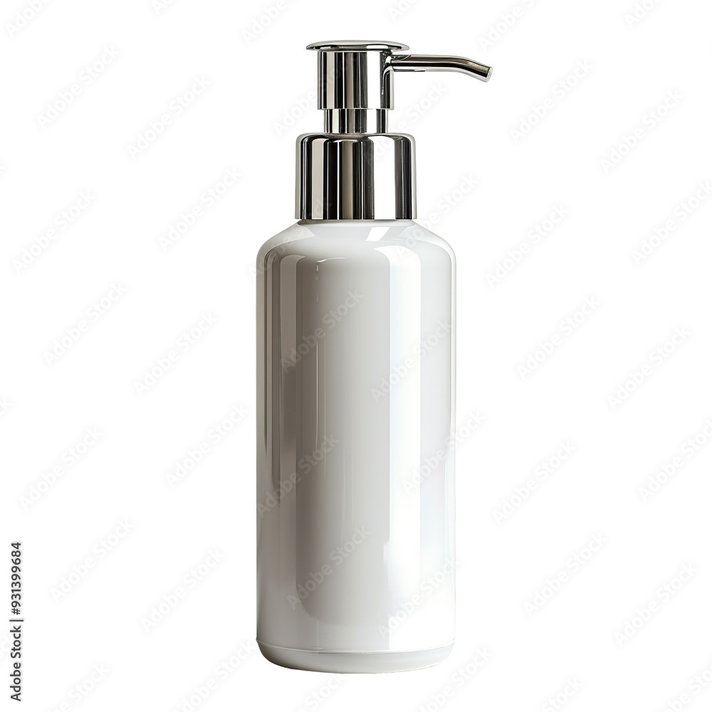 Front view of a white opaque pump dispenser with no labels isolated on a white transparent background. Front view of a white opaque pump dispenser with no labels isolated on a white transparent background.