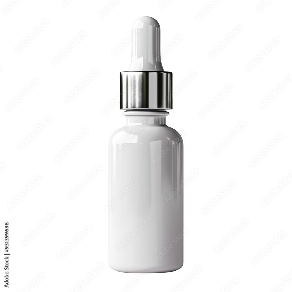 Front view of a white opaque serum bottle with no labels isolated on a white transparent background. Front view of a white opaque serum bottle with no labels isolated on a white transparent background.