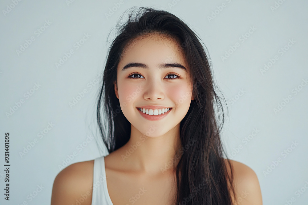 Asian woman positive smile on white background, beauty positive smile Asian woman positive smile on white background, beauty positive smile