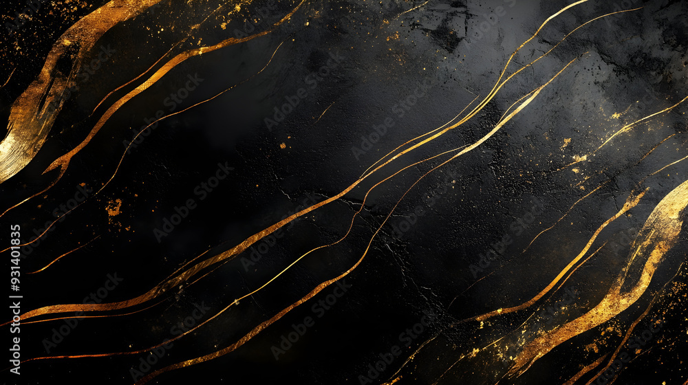 Fototapeta premium Black background with grunge texture decorated with Shiny golden lines. black gold luxury background