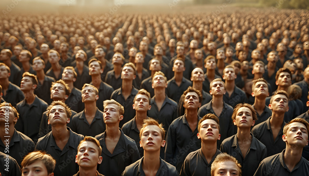 Obraz premium crowd of people , closed eyes and praying