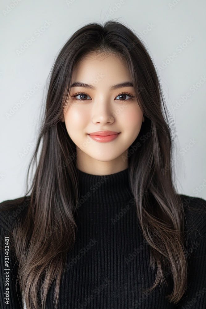 Fototapeta premium Asian woman positive smile on white background, beauty positive smile