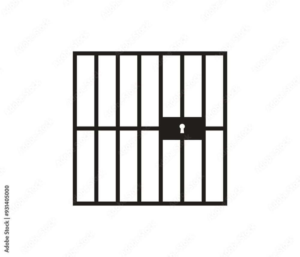 Jail or prison with bars and locked door line art vector icon Jail or prison with bars and locked door line art vector icon