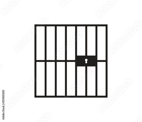 Jail or prison with bars and locked door line art vector icon