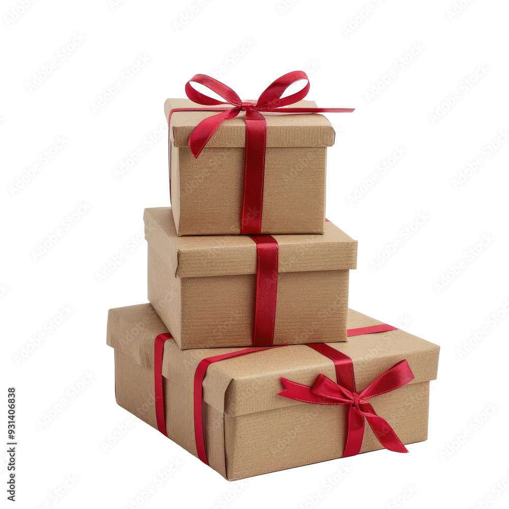 Gift boxes with the red ribbons in eco paper on white background. Gift boxes with the red ribbons in eco paper on white background.