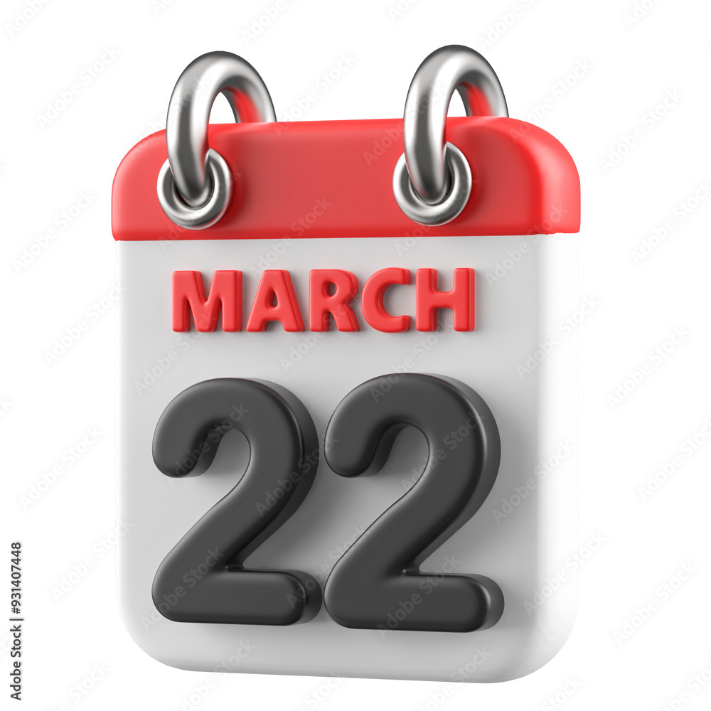 22nd March Calendar Icon 3D Render 22nd March Calendar Icon 3D Render
