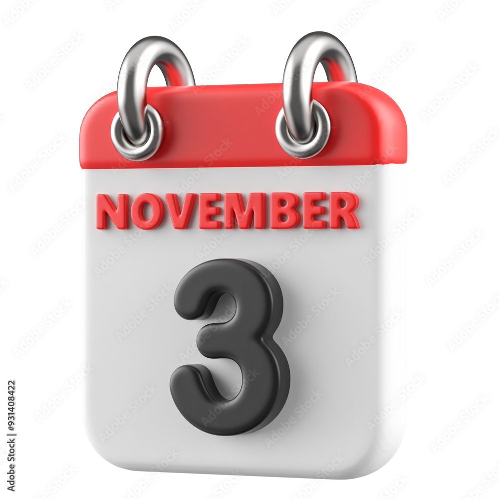 3rd November Calendar Icon 3D Render 3rd November Calendar Icon 3D Render