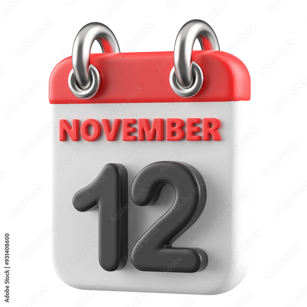 12th November Calendar Icon 3D Render 12th November Calendar Icon 3D Render