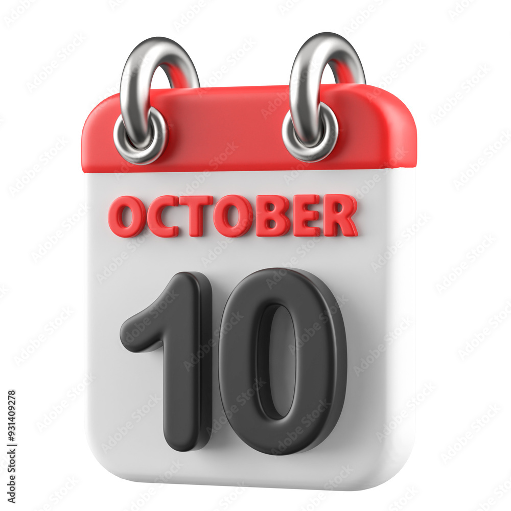 10th October Calendar Icon 3D Render 10th October Calendar Icon 3D Render