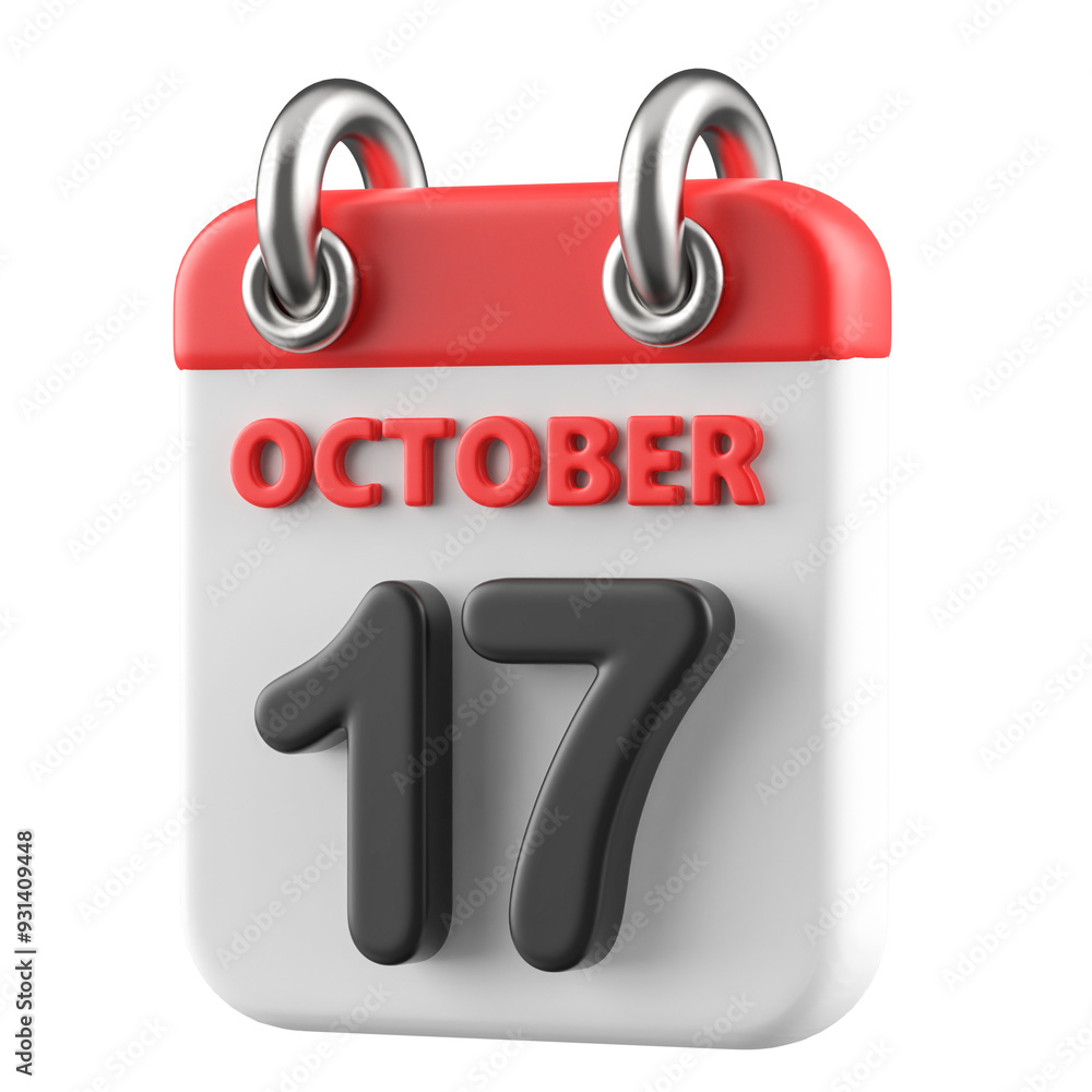 17th October Calendar Icon 3D Render 17th October Calendar Icon 3D Render