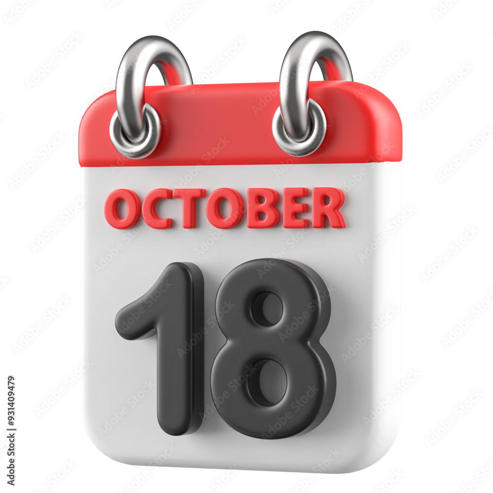 18th October Calendar Icon 3D Render 18th October Calendar Icon 3D Render