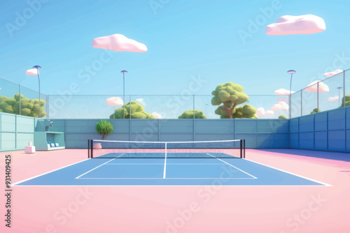 Vibrant outdoor tennis court scenery