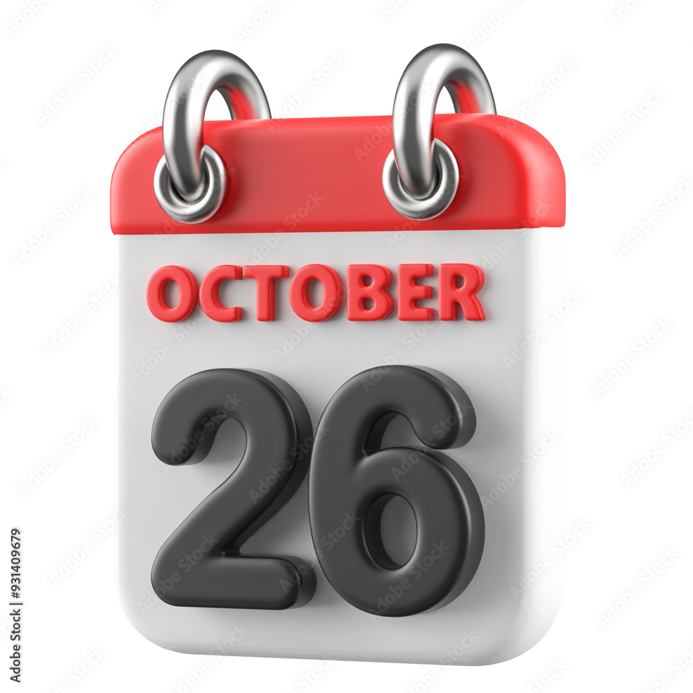 26th October Calendar Icon 3D Render 26th October Calendar Icon 3D Render