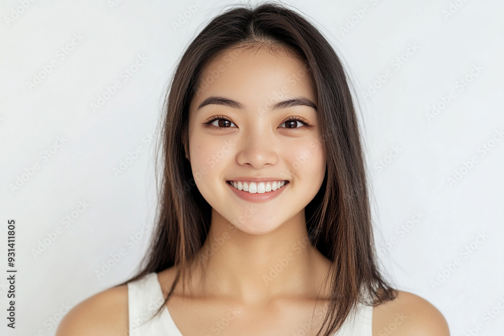 Asian woman positive smile on white background, beauty positive smile Asian woman positive smile on white background, beauty positive smile
