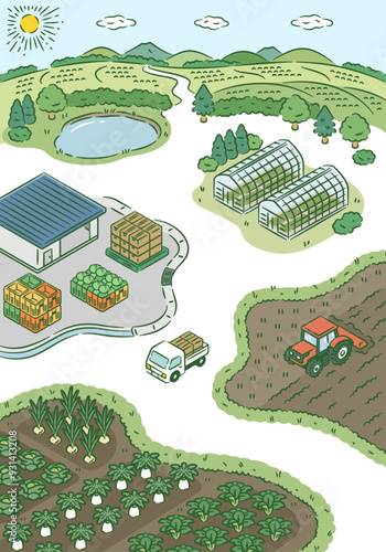 Countryside and agriculture scroll illustration