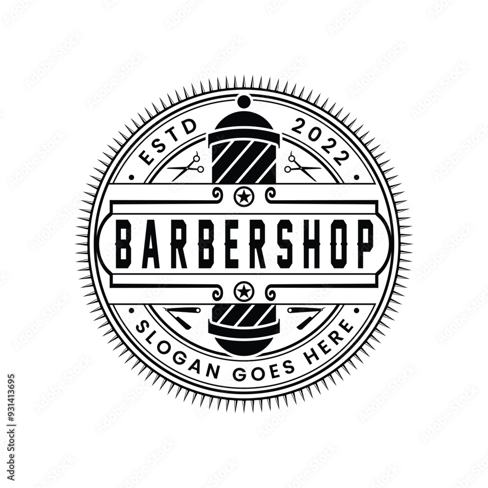 Obraz premium Barber shop logo and white vintage labels illustration templates vintage design tools vector.