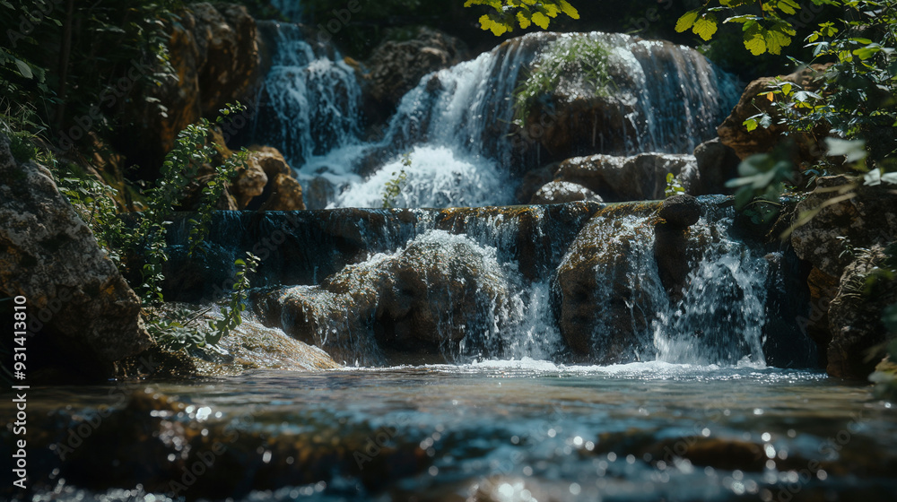 waterfall in the jungle, beautiful stream and forest, perfect travel wallpaper waterfall in the jungle, beautiful stream and forest, perfect travel wallpaper