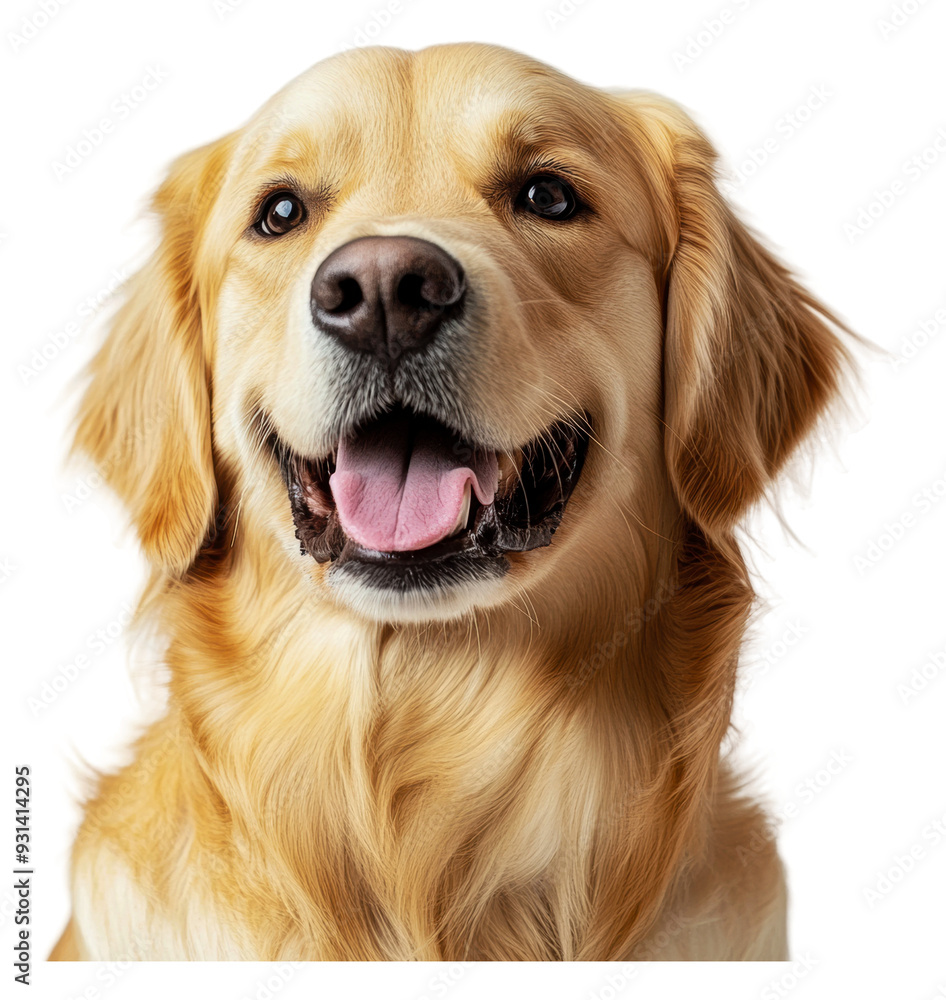 Smiling golden retriever on white, cut out - stock png. Smiling golden retriever on white, cut out - stock png.