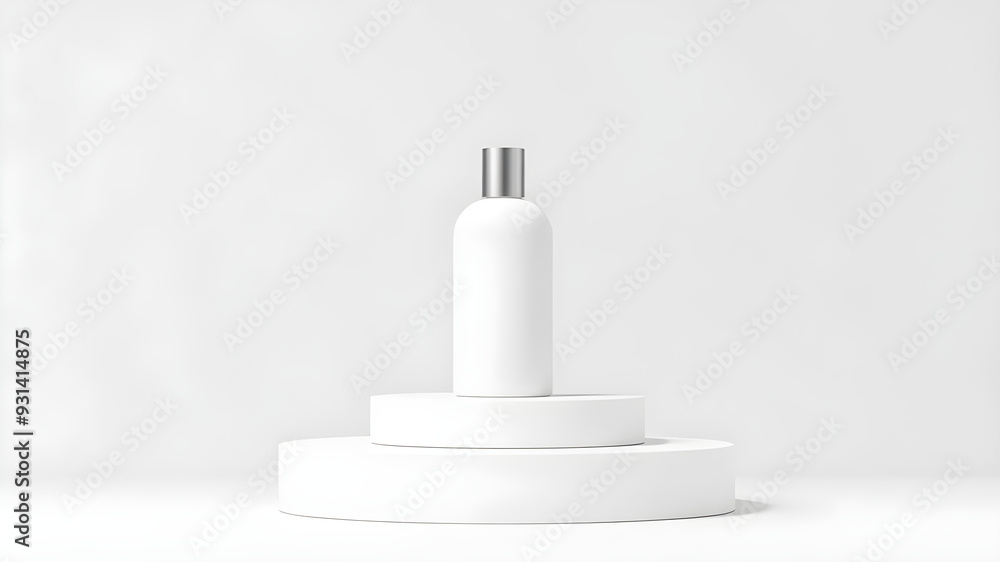 mockup of a plain white perfume bottle neatly placed on a podium on a neutral background mockup of a plain white perfume bottle neatly placed on a podium on a neutral background