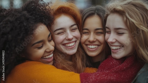 Happy, Diverse Group of Friends Hugging and Laughing