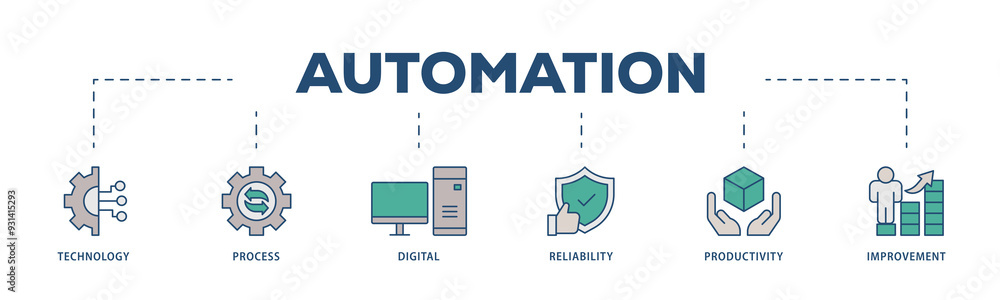 Automation icons process structure web banner illustration of process, digital, reliability, productivity, and improvement icon png transparent background. Automation icons process structure web banner illustration of process, digital, reliability, productivity, and improvement icon png transparent background.