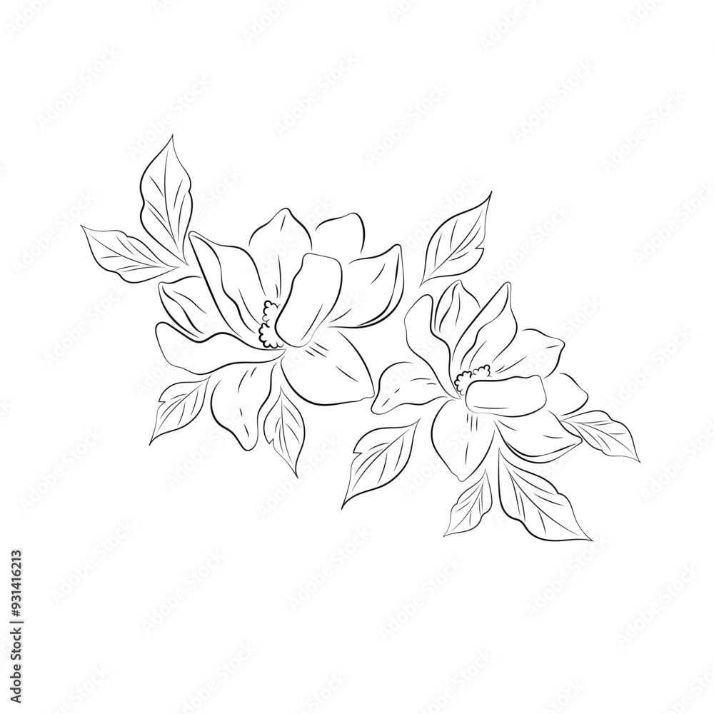 Vector Illustration Flower Line Art Vector Illustration Flower Line Art