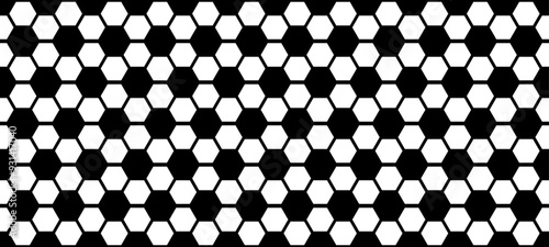 Soccer ball simple bw pattern. Abstract vector black and white endless football bg. Honeycomb wallpaper. Floor or wall tile in sport syle