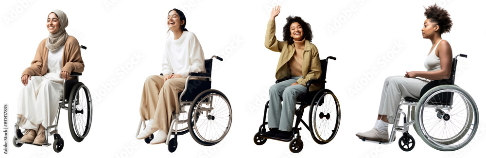 Diverse people on weheelchair png cut out element set Diverse people on weheelchair png cut out element set
