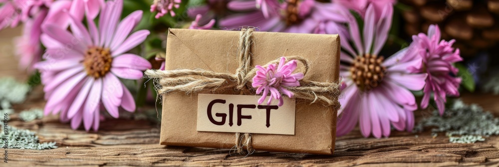 Small gift package envelope with the word gift written displayed on a table surface Small gift package envelope with the word gift written displayed on a table surface