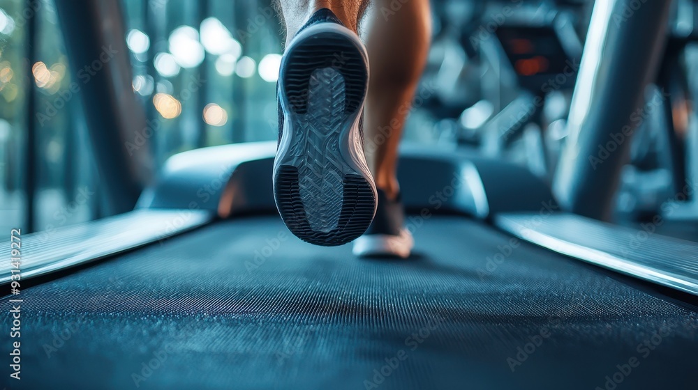 Obraz premium Young man athlete shoes running in treadmill 