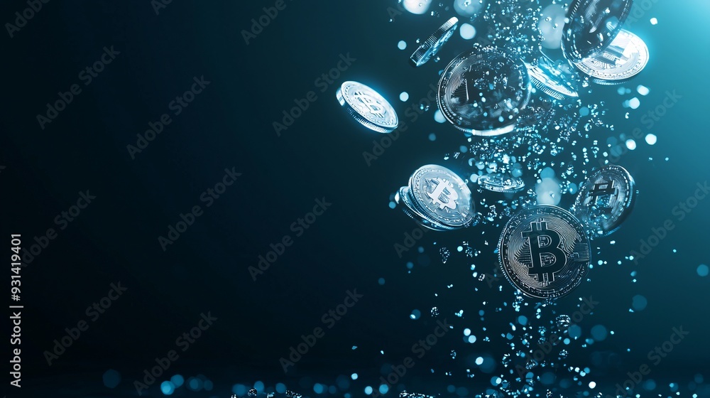 Abstract representation of digital coins flowing into a digital wallet, symbolizing cryptocurrency integration, Digital coins wallet, Crypto finance Abstract representation of digital coins flowing into a digital wallet, symbolizing cryptocurrency integration, Digital coins wallet, Crypto finance