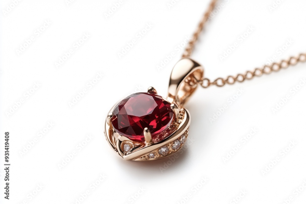 Ruby Pendant Necklace. Bold Red Glamour on White Backdrop Ruby Pendant Necklace. Bold Red Glamour on White Backdrop
