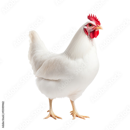Wallpaper Mural A vibrant white chicken standing gracefully, showcasing its glossy feathers and distinctive red comb, perfect for farm-themed imagery. Torontodigital.ca