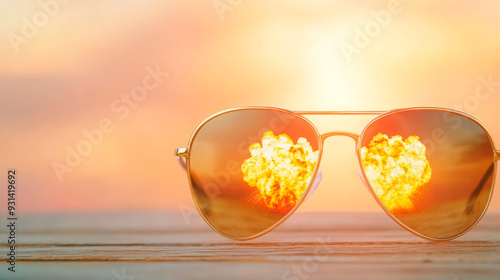 Wallpaper Mural Aviator sunglasses reflect a vivid explosion, symbolizing clear vision or perspective shifts in business and creative endeavors Torontodigital.ca