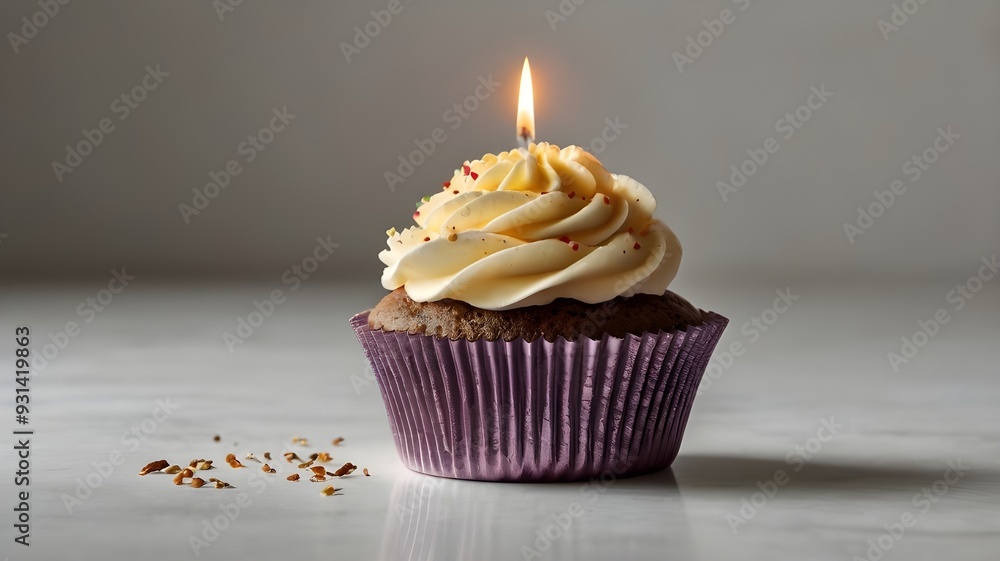 cupcake with candlelight isolated on white background cupcake with candlelight isolated on white background
