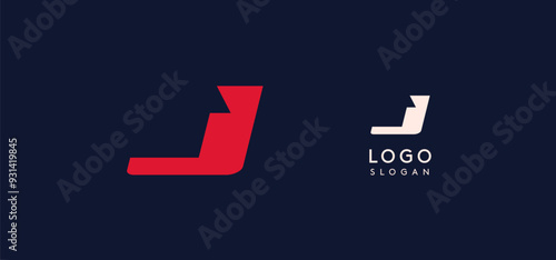 Wide bold red letter J, modern dynamic logo for business identity of technological, automotive and sports business. Vector illustration.
