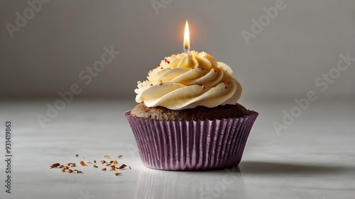 cupcake with candlelight isolated on white background 