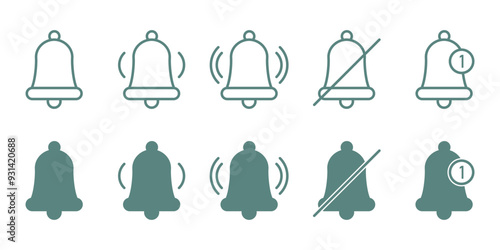 Set of simple bell notification icons